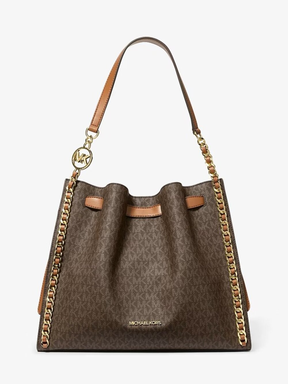 MICHAEL Michael Kors Mina Large Signature Logo Chain Shoulder Bag - Brown